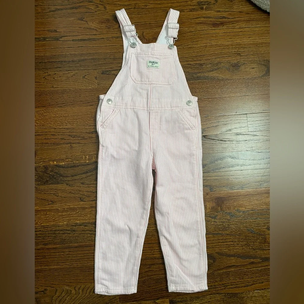 OshKosh B'gosh- toddler girl Overalls 4T pink stripe spring summer pinstripe